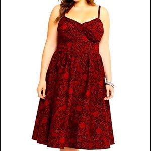 Torrid Stop Staring Red/Black Rose Print Dress